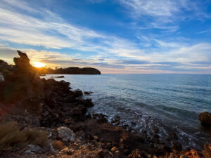 The beach at sunset at Playa del Rincon Costa Calida in Spain